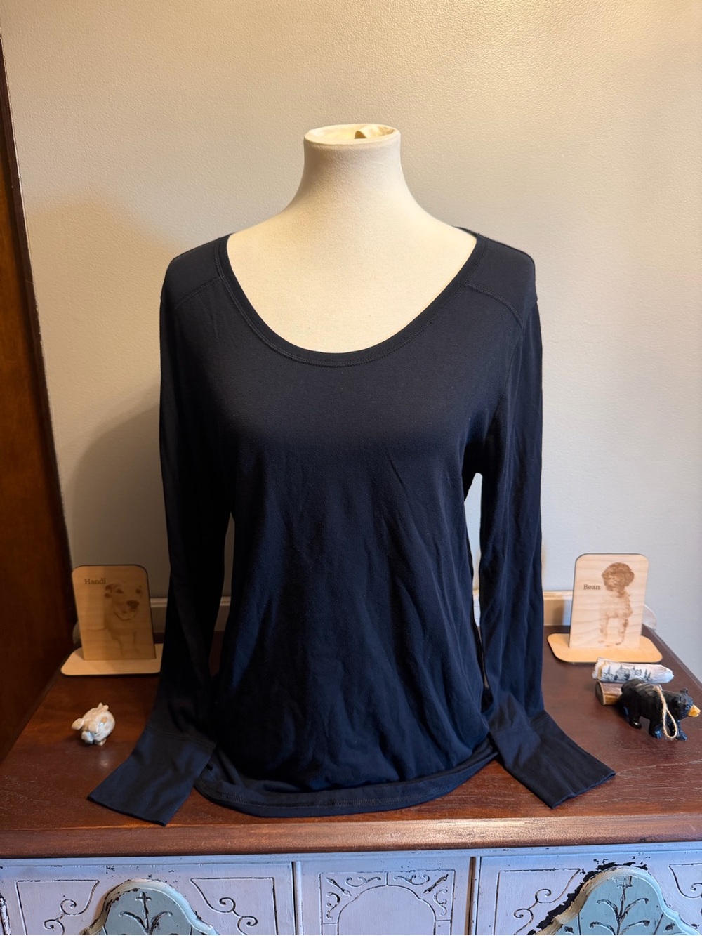 a.n.a Black Long Sleeve Scoop Neck Top